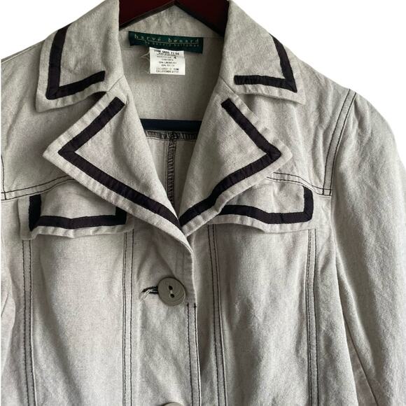 Harve Bernard Women Cropped Jacket 4 Beige Brown Trim Scabby Chic Boho Y2K Retro - Picture 8 of 15